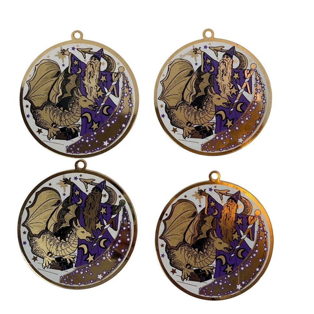 4 Vintage Gloria Duchin Wizard Magician Dragon Christmas Ornament Fantasy